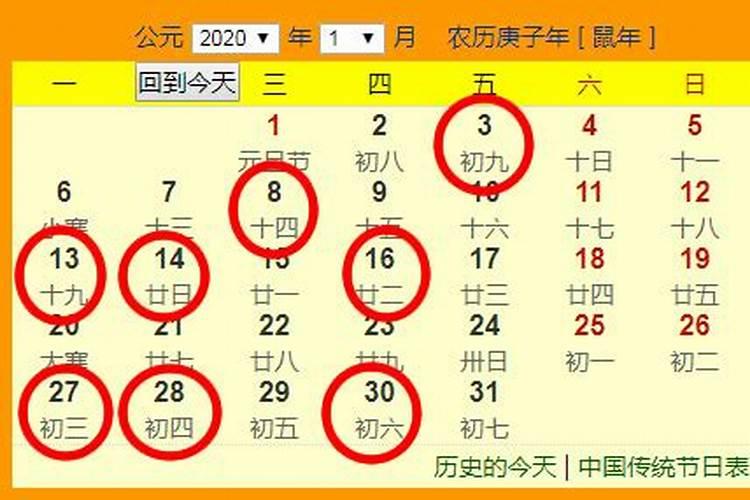 2020年1月结婚吉日一览表